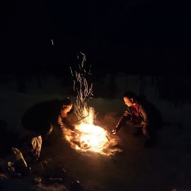 Nightly campfire with friends.