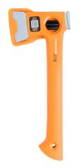 Fiskars X13 Ultralight Hiking Axe. Comes with an axe sheath that locks in place securely but is very easy to detach when needed.