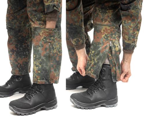 BW Tanker Coverall, Flecktarn, Surplus. Zippered leg cuffs to facilitate donning with boots on.