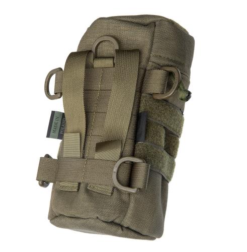 Baribal Insulated Tactical Pouch for Nalgene 1l Bottle. The PALS-compatible straps in the back can be weaved into belt loops as well. D-rings for everything else.