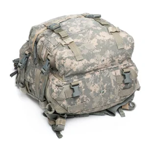 Water drainage grommets in the bottom and female SR buckles for use as the upper part of the rucksack system.