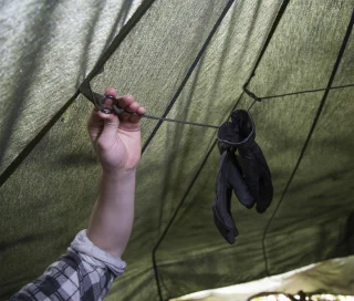 Attachment points for lines to hang wet clothing out to dry.