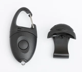 Change between the carabiner or hat clip as necessary