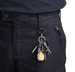 There's an elastic D-ring on one of the front belt loops. You can attach e.g. keys to it.