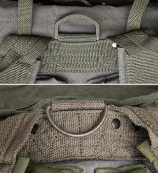 The pack can have a metal or plastic D-ring.
