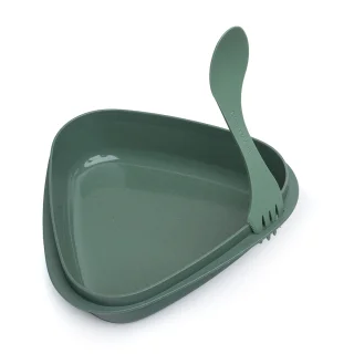 The deep plate features a slot for the spork.