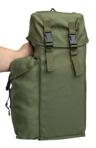 The larger compartment is closed with two buckles and the smaller one with one.