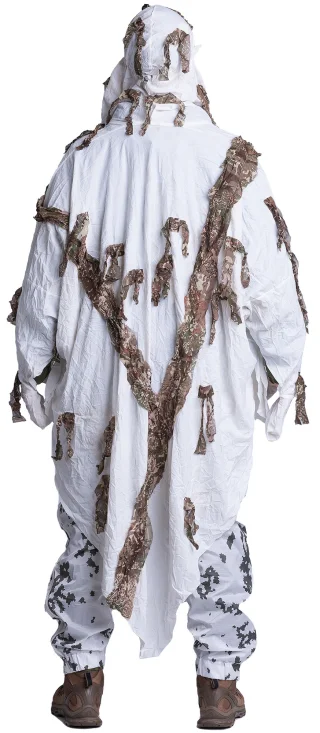 The snow camo hoodie is reversible, it has an all-white side and a snow-tree camo side.