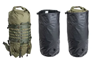 The pack is Särmä TST RP80. When stuffed full, it won't fit inside, but if you leave a bit space at the top, it will. Inside the pack, it will fit very well.