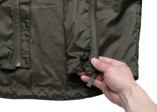Adjustable elastic drawcord in the hem.