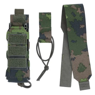 The mag can be secured with the adjustable flap or elastic cord with Tri-Tab. The pouch also works fine without either.