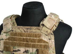 With ballistic shoulder pads.
