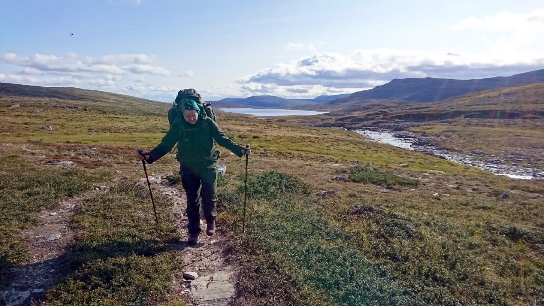 A hiker in a mounain landscape.