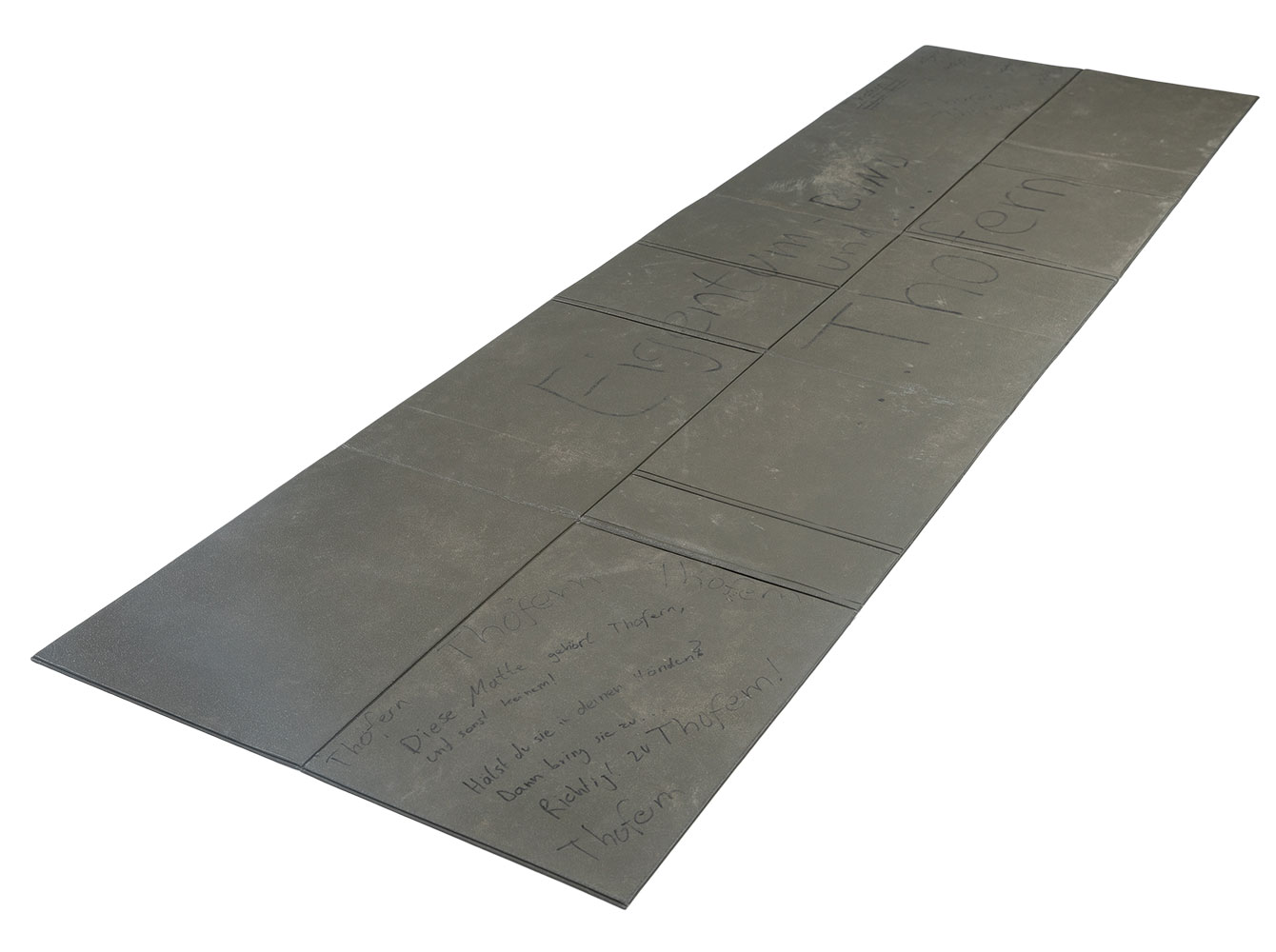 The sleeping mat spread out. The lower left corner has some small text on it.