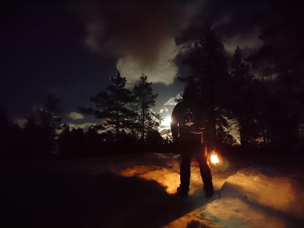 The full moon lighting our path in winter.