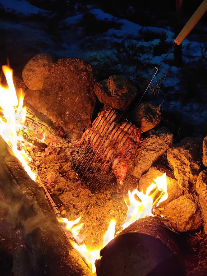 Butterflied chicken on an open fire, so delicious!