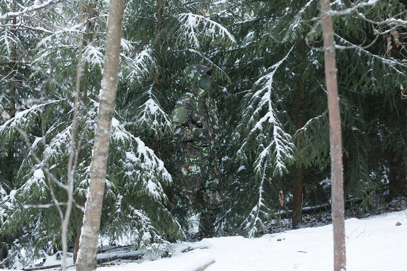 M05 winter camouflage works extremely well in areas with less snow