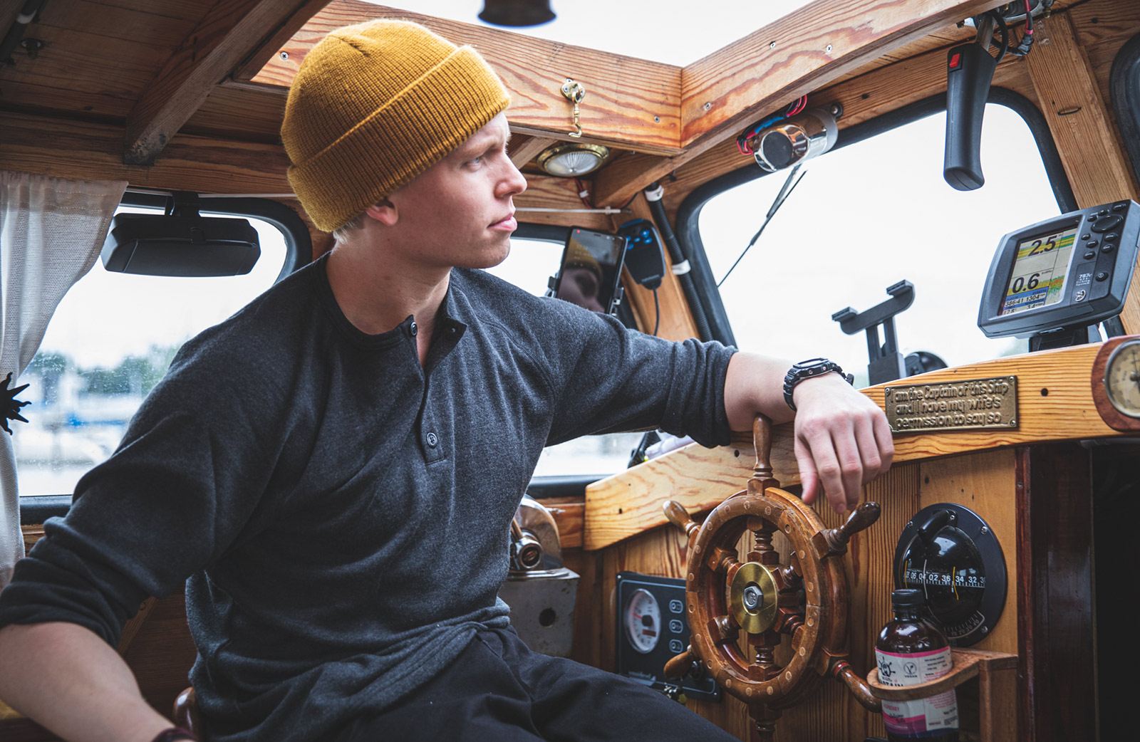 Boating while wearing a Särmä Henley Shirt