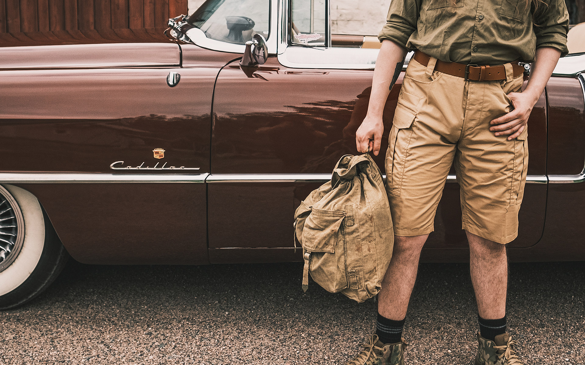 Man with a vintage backpack