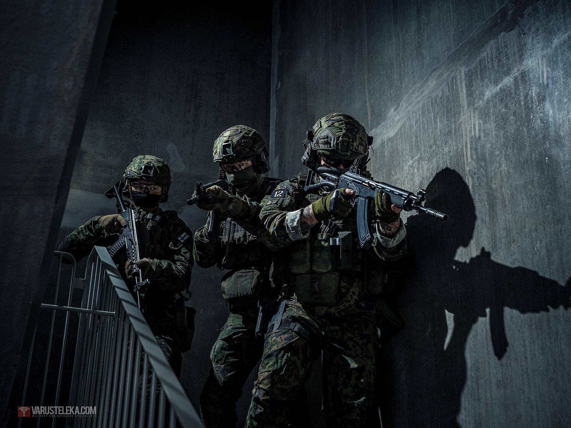 Soldiers moving on a staircase