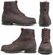 Swedish combat boots, rubber and leather, brown, surplus. Many of the used boots look like this. However the eyelets are usually oxidated. Some boots have seen honest use, but that doesn't really affect their usability.