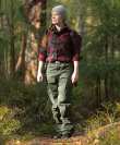 Särmä Wool Flannel Shirt. Model's height 160 cm, seat 87 cm, waist 70 cm and chest circumference 85 cm. Worn clothes are size X-Small Regular.