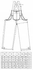 Finnish M13 rain trousers. Dimensions of the garment in centimetres. These are NOT user's recommended measurements.