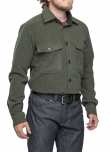 Särmä Wool Field Shirt. Model's measurements 175 / 98 cm (5' 9" / 40'), with size Medum Regular worn.