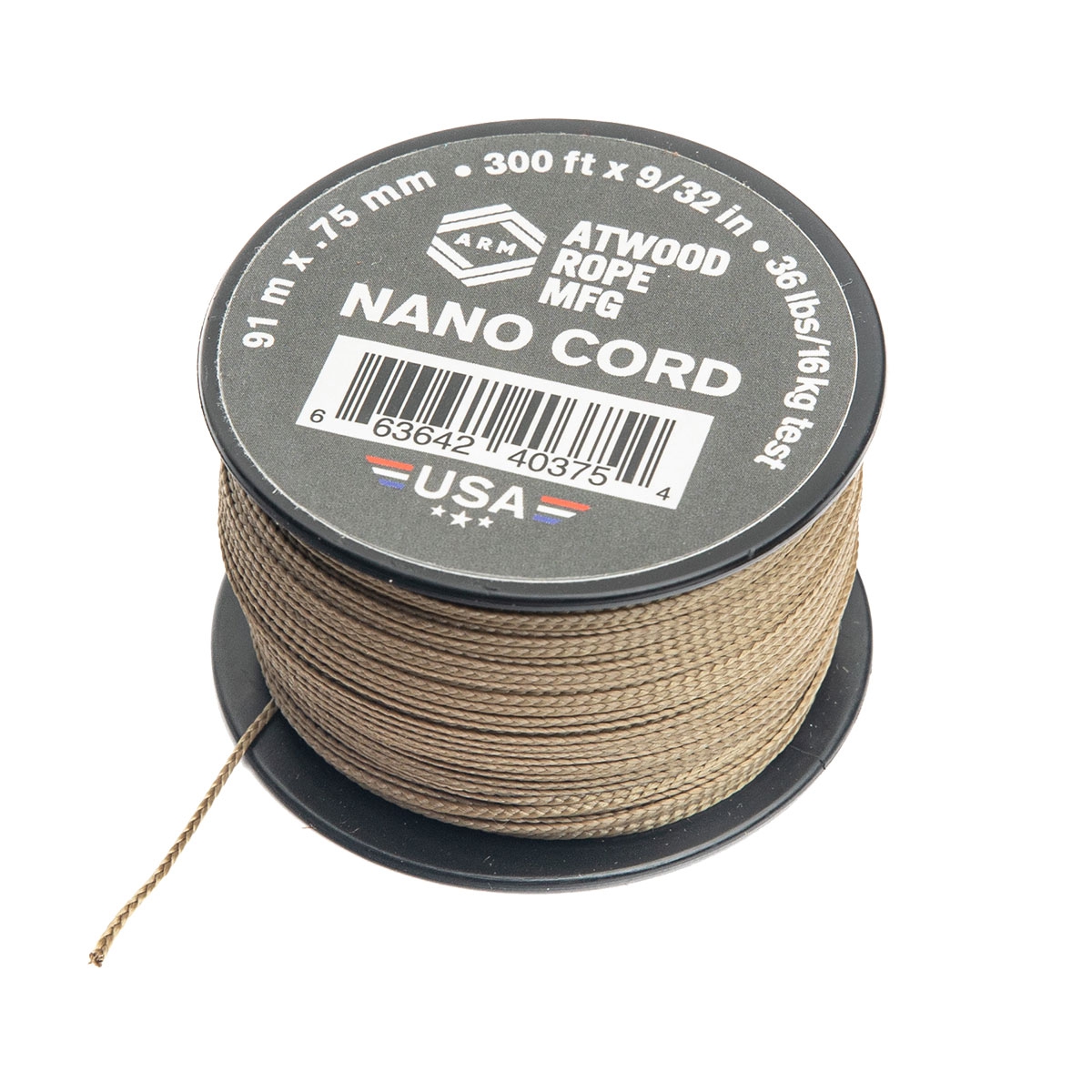 Atwood Rope .75 mm Nano Cord, 91 m / 300 ft, Coyote Brown