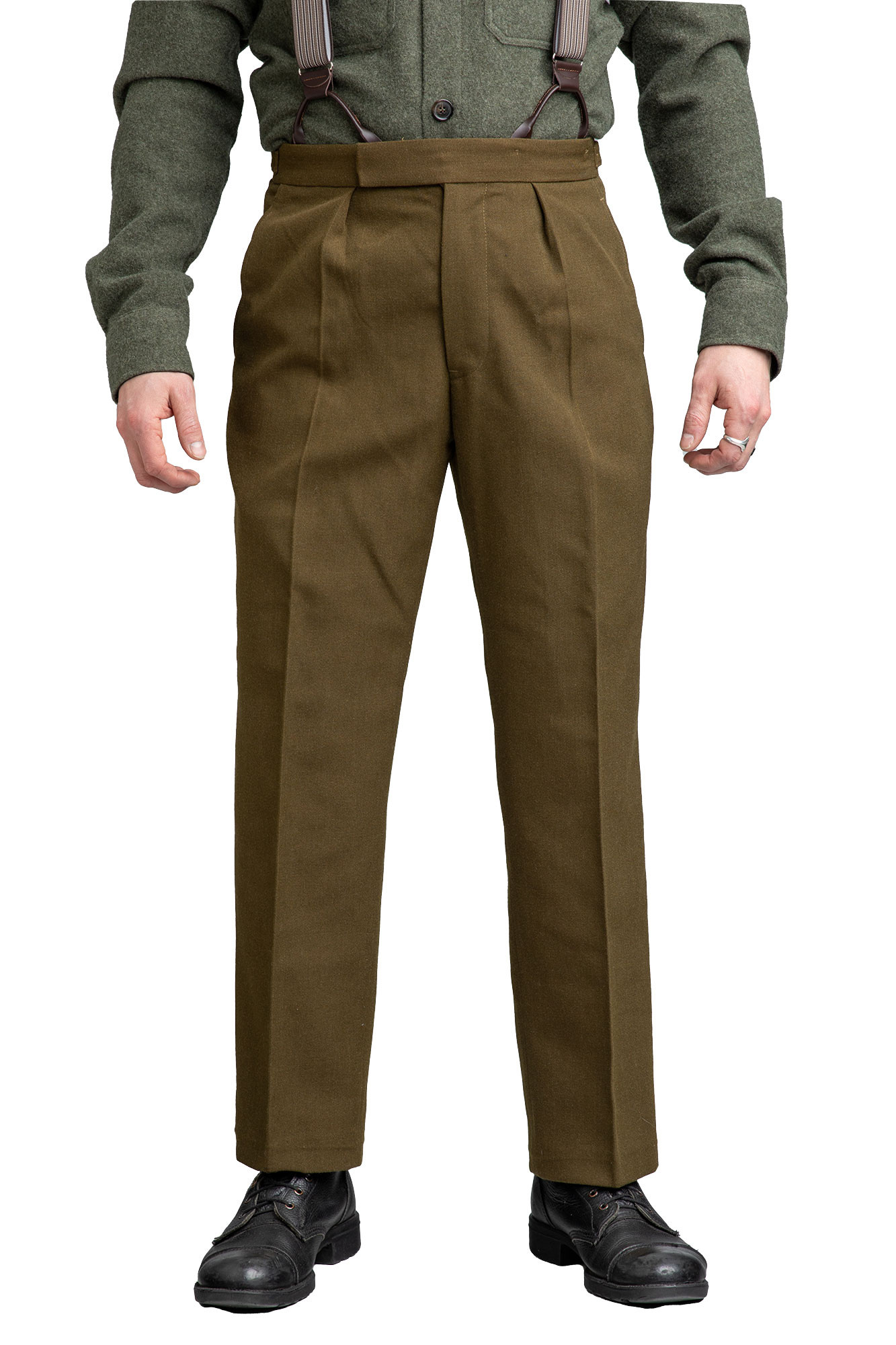 British Wool Dress Pants, Brown-Green, Surplus 
