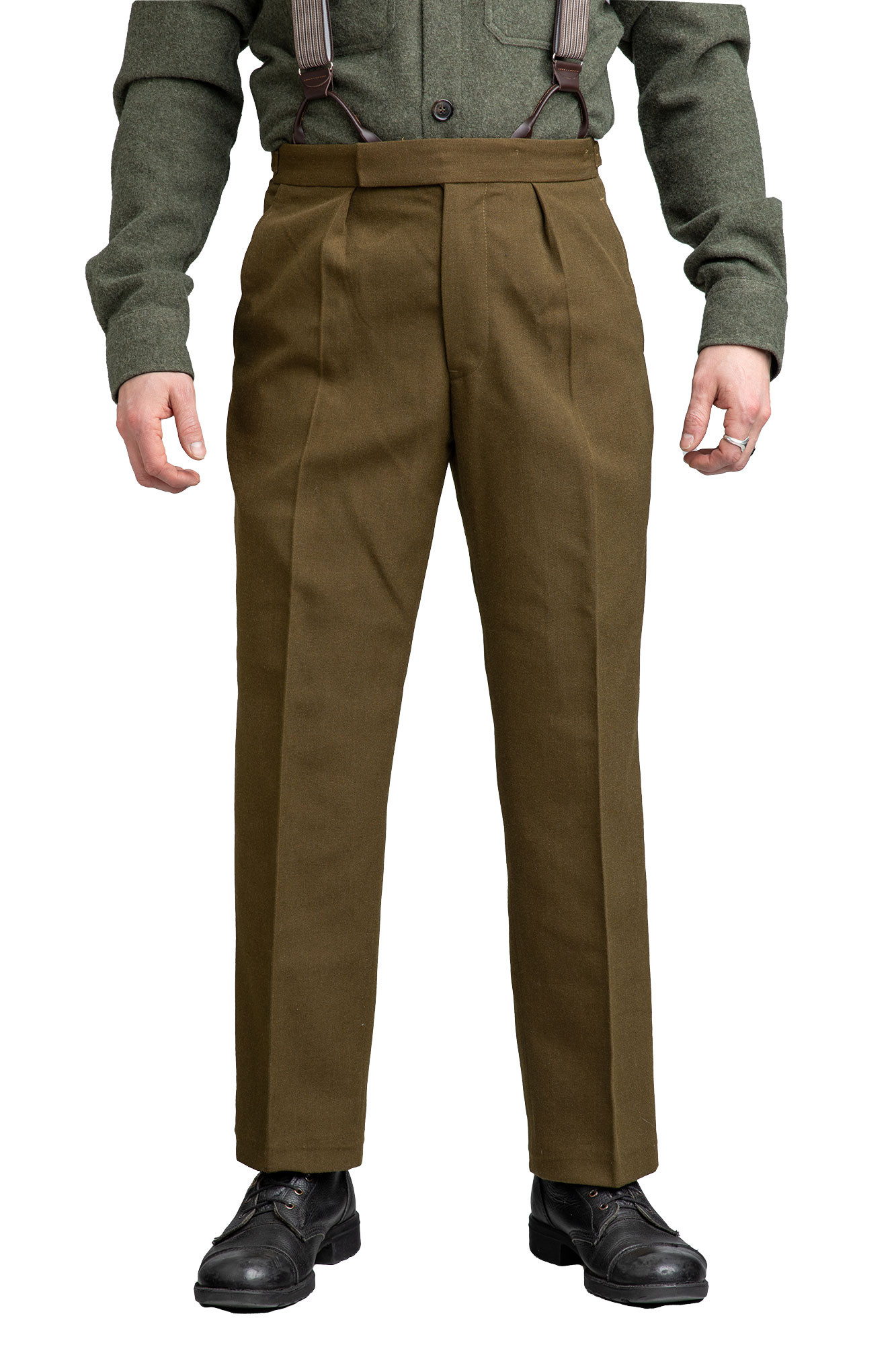 British Wool Dress Pants, Brown-Green, Surplus