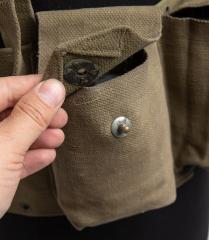 Belgian FD-D/BAR machinegunners webbing set, surplus. Each mag pouch has a lift-the-dot snap and they fit two BAR magazines.