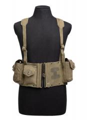 Belgian FD-D/BAR machinegunners webbing set, surplus. The Belgian version of the American BAR belt, a wide canvas belt with large fixed pockets and suspenders.