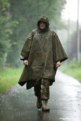 BW rain poncho, rubberized, surplus.