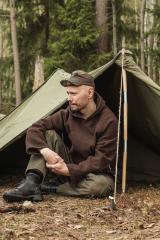 Norwegian Rhombus Shelter Quarter, Olive Drab, Surplus. Pictured here is the 4-person tent erected wrong. Poles, ropes and pegs not included.