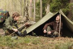 Norwegian Rhombus Shelter Quarter, Olive Drab, Surplus. Pictured here is the 4-person tent erected wrong. Poles, ropes and pegs not included.