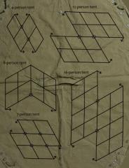 Norwegian Rhombus Shelter Quarter, Olive Drab, Surplus. The instructions were sometimes printed on the fabric but they are most often worn off. Here's a reproduction drawing.