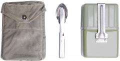 JNA Canteen / Mess Kit with Pouch and Utensils, Surplus. Comes with a carrying pouch and camping cutlery.