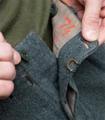 Swiss Wool Trousers, Surplus. Button and hook closure. Some trousers have only the hook, no top button.