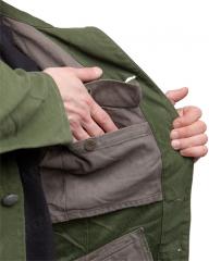 Swedish M59 field jacket, green, surplus. A large inside pocket.