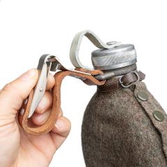 Swedish Canteen, Aluminum with Woolen Cover, Surplus. Belt loop with a quick-closure clip.