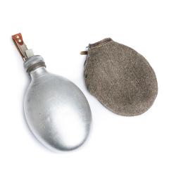Swedish Canteen, Aluminum with Woolen Cover, Surplus. The cover does come off but it's not intended as a pouch.