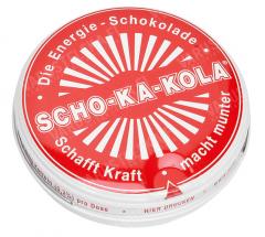 Scho-Ka-Kola, 100 g tin can, dark, 10 pcs box, RED.