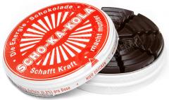 Scho-Ka-Kola, 100 g tin can, dark, 10 pcs box, RED.