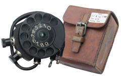 Swedish number scroll for field telephone, with leather case, surplus. 