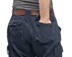 British Cargo Pants, Blue, Surplus. Back pockets with velcro flaps.