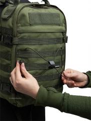 Bungee Cord, by the meter, Olive Drab. A Tri-Tab and length of shock cord used to make a simple lashing system for a backpack.