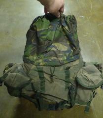 British Patrol Pack 30 Litre, DPM, Surplus. Every compartment usually has a weather sock of varying condition.