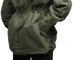 Belgian M64 parka, surplus. A large poacher's pocket on the back.