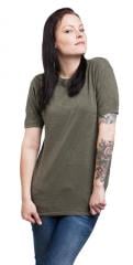 BW T-shirt, olive drab, surplus. Not at all bad on women either. Remember, men's sizes!